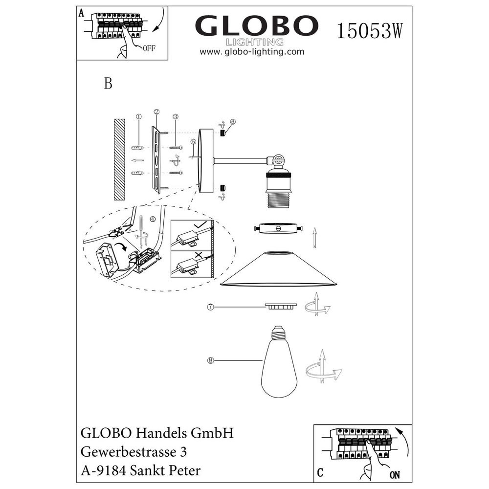 Lampe murale industrielle Lenius noir avec or Globo 9007371337194