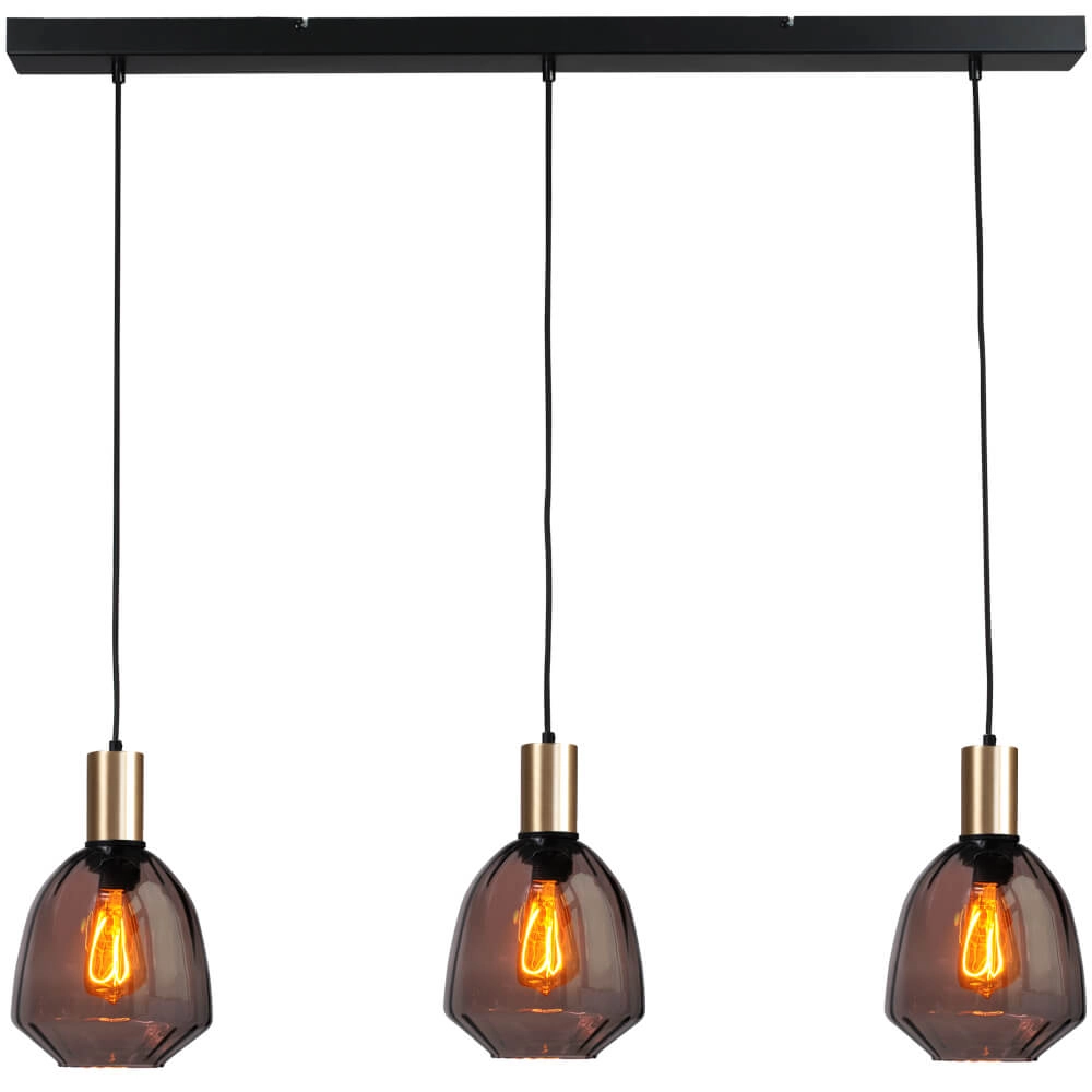 Lampe suspendue 3 lumières - dorée - Porto avec des lunettes rouges Nicolette Lampe suspendue 3 lumières - dorée - Porto avec des lunettes rouges Nicolette