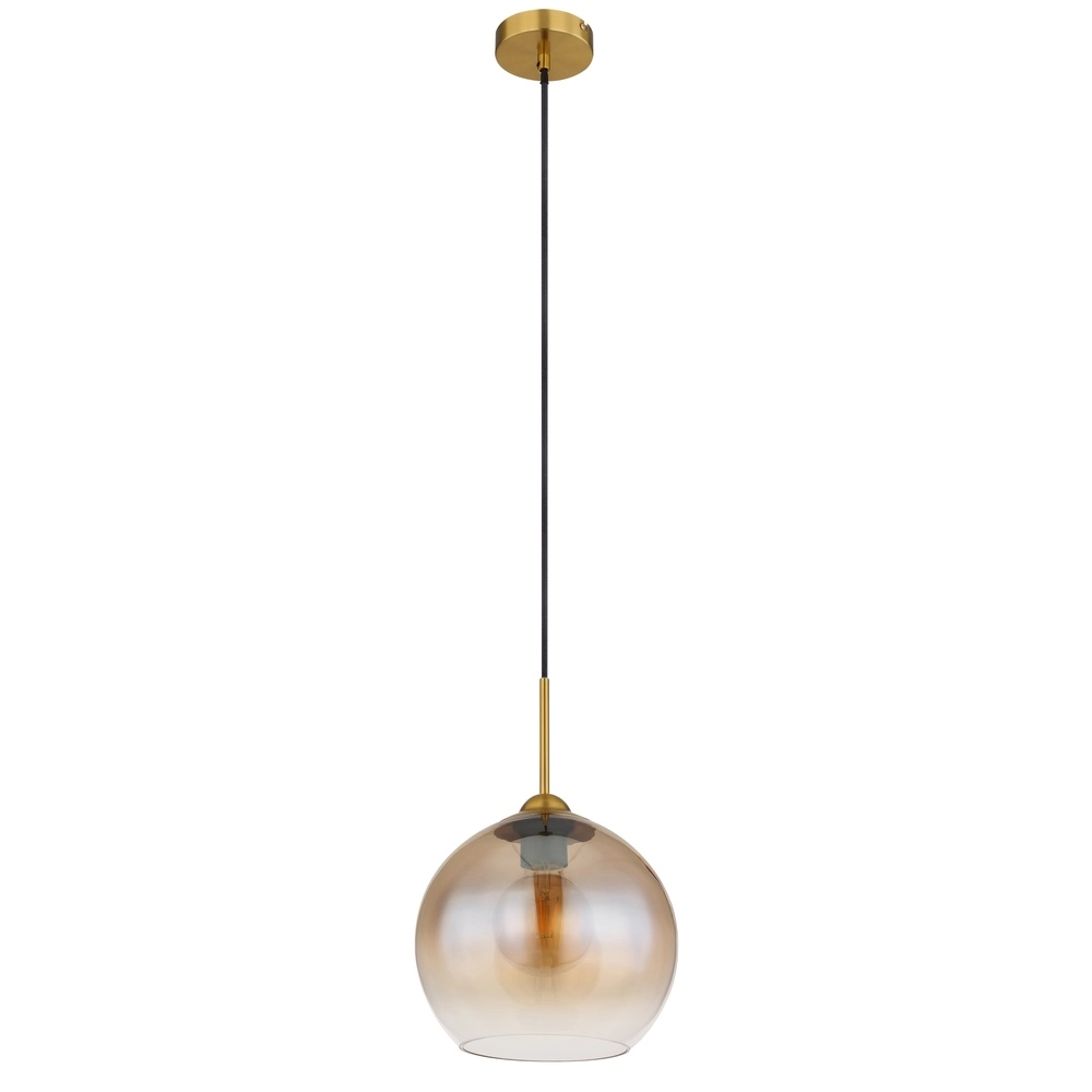 Lampe pendante dorée Jamessa seulement avec du verre ambré Globo 9007371441686
