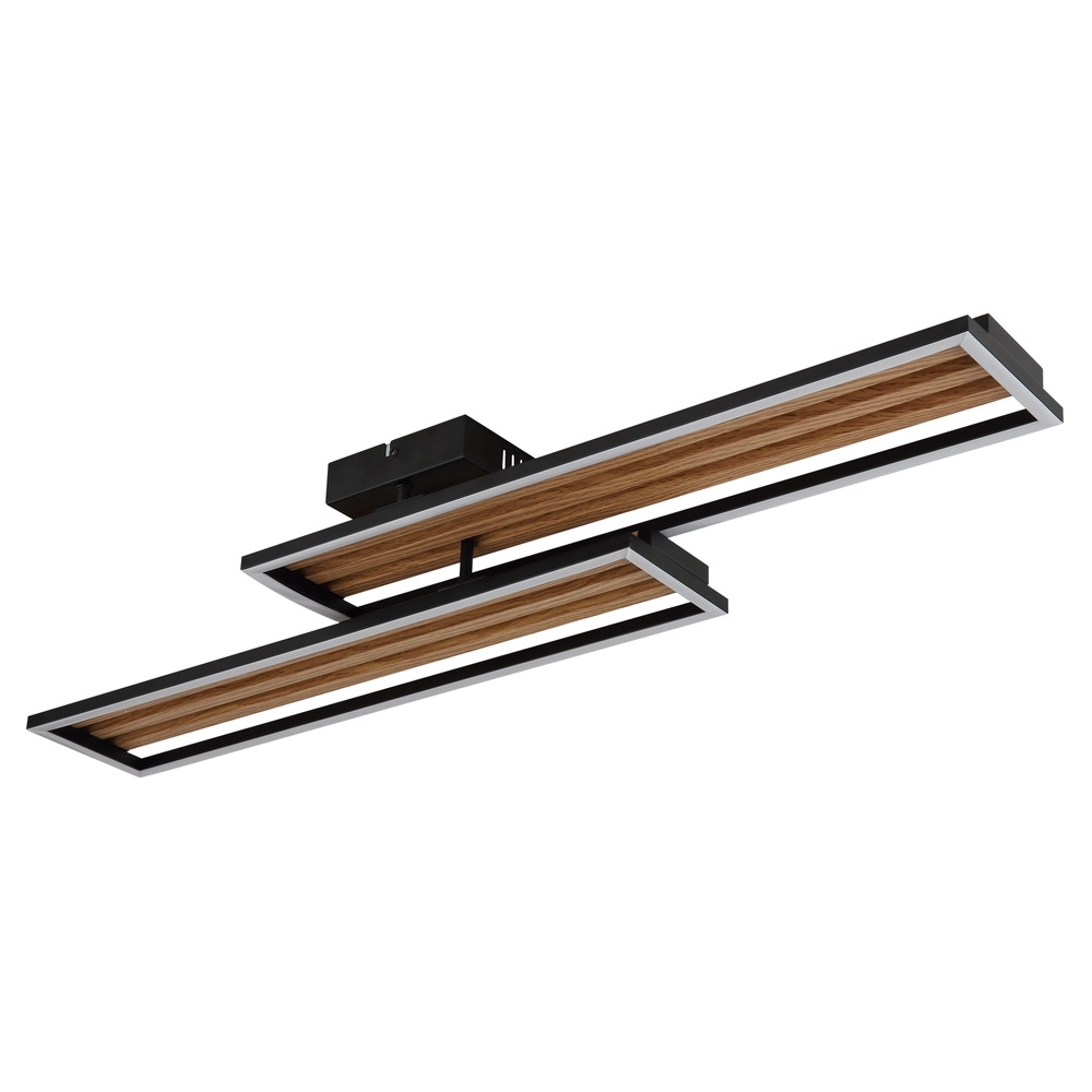 Lampe de plafond moderne Dakari I noir avec bois 90 cm Globo 9007371528783