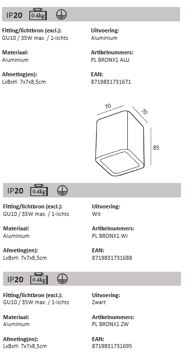 Spot en saillie en acier inoxydable Bronx Artdelight 8719831731671