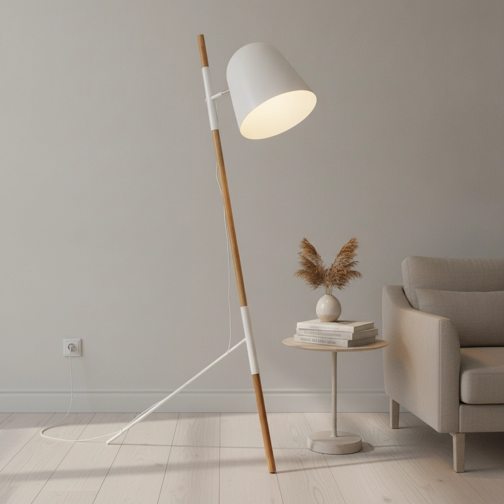 Lampadaire élégant Sensa Trépied blanc avec bois