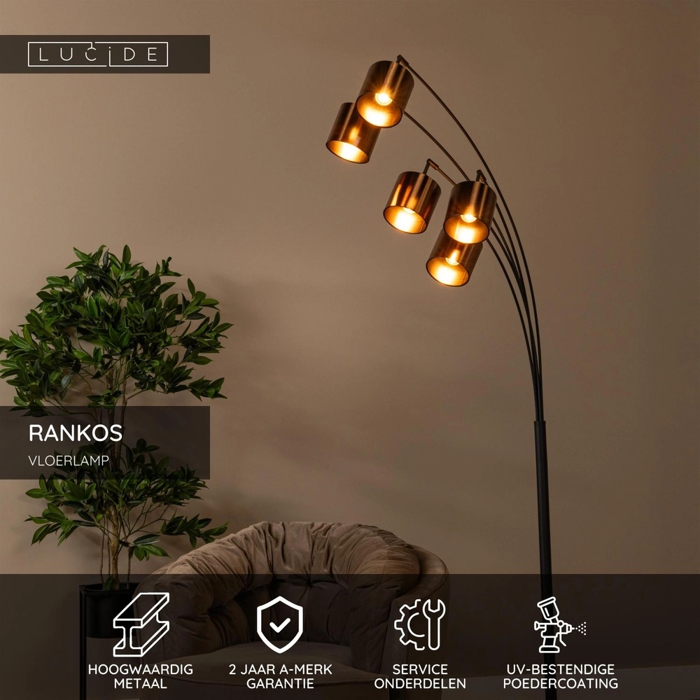Lampe de pied à 5 lumières Rankos Noir Lucide 5411212051707