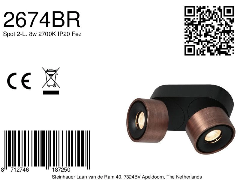 Spot lisse monté en surface Fez Double bronze Steinhauer 8712746187250