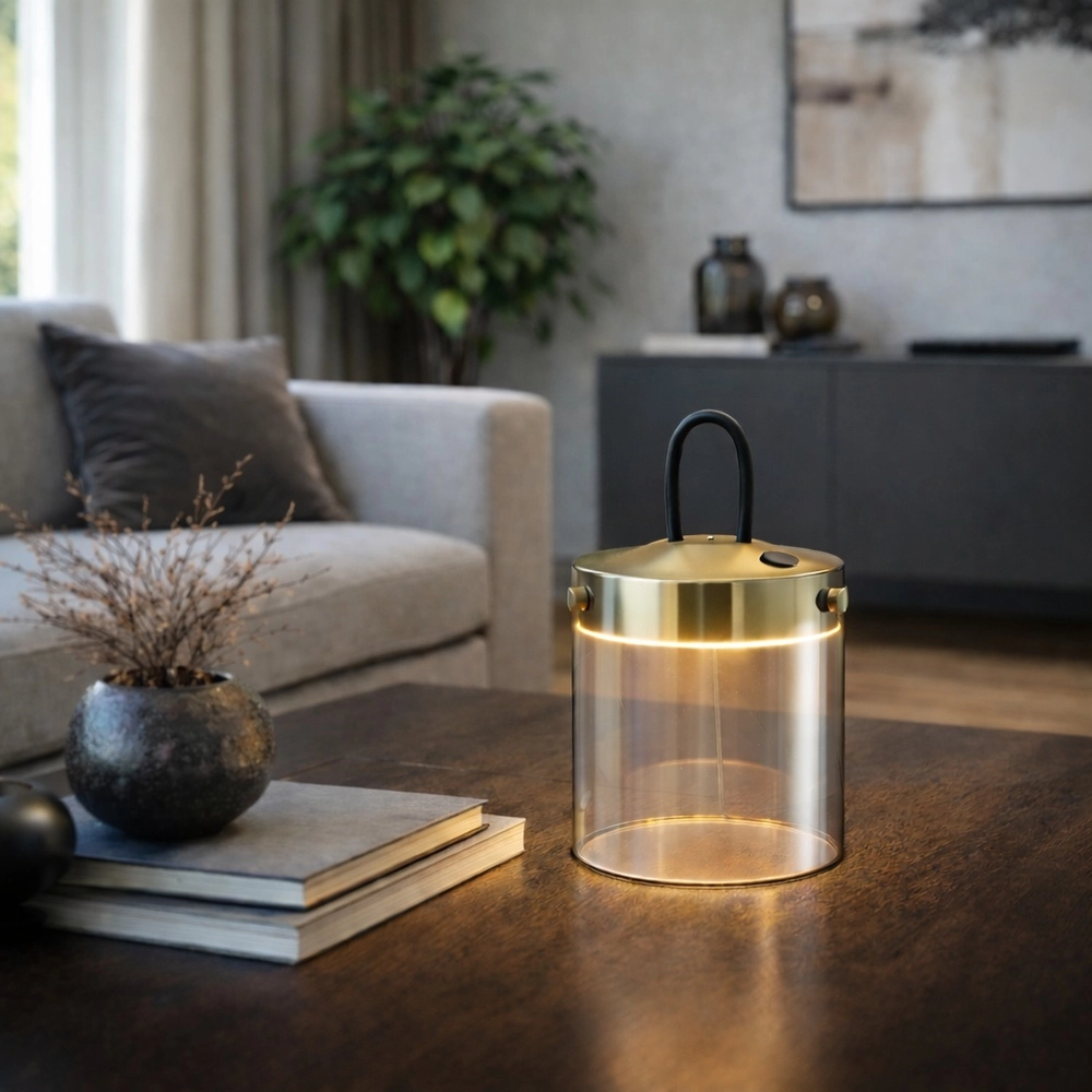 Lampe de table Lumeo laiton avec verre fumé Ø 13cm Brilliant 4004353463594