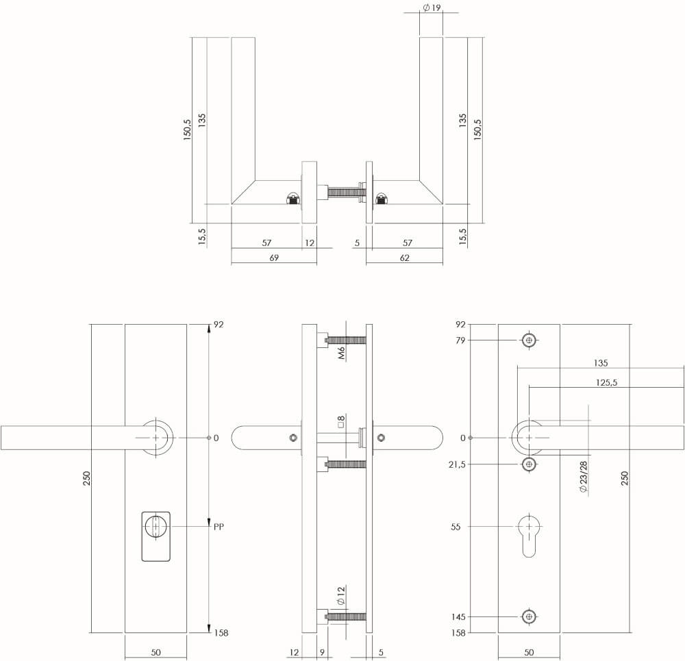 Quincaillerie de porte dérobée Aurano protection contre la traction du noyau PC 55mm droit noir Intersteel 8714186428276