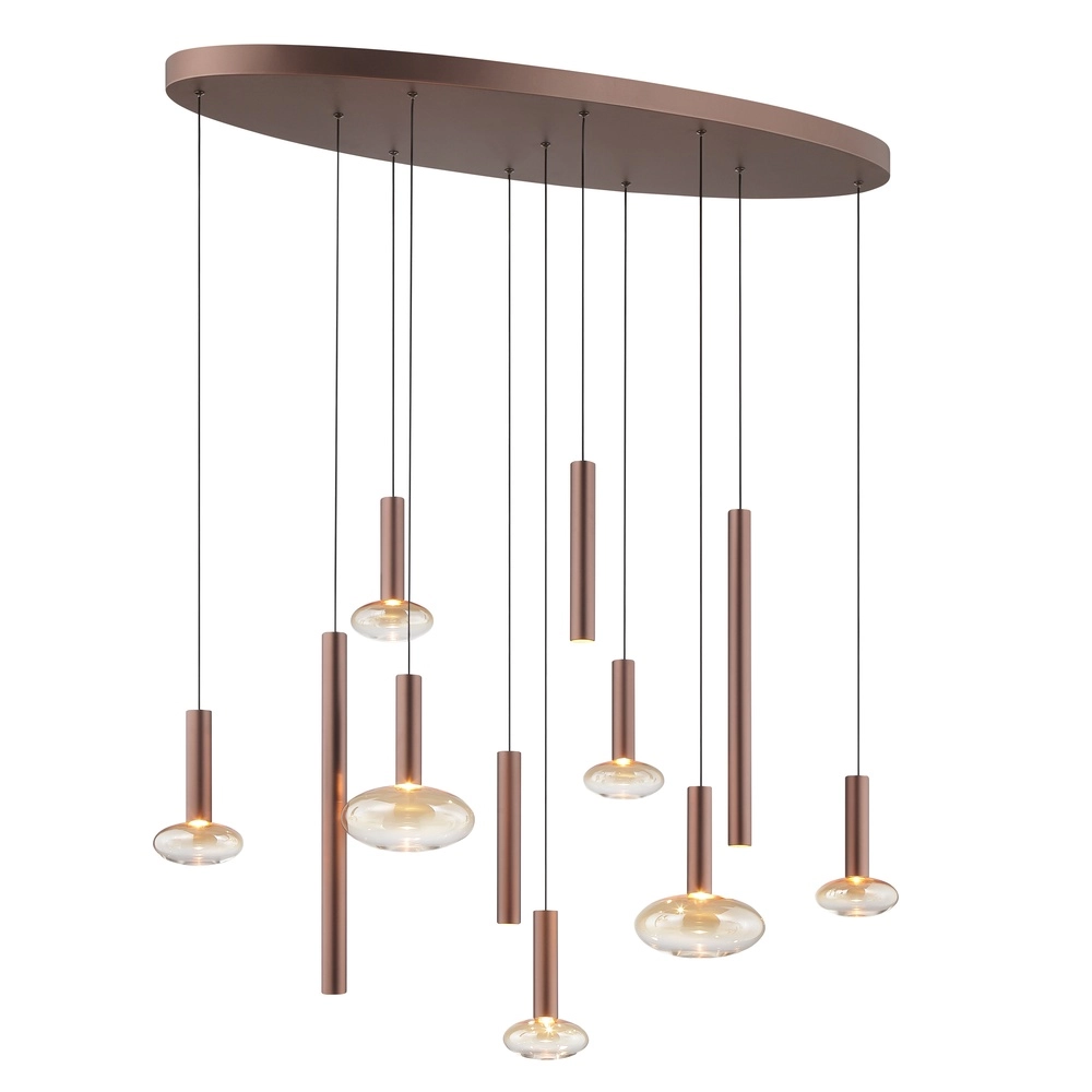 Lampe suspendue Veridian Café brun avec ovale en verre ambré Brilliant 4004353476907