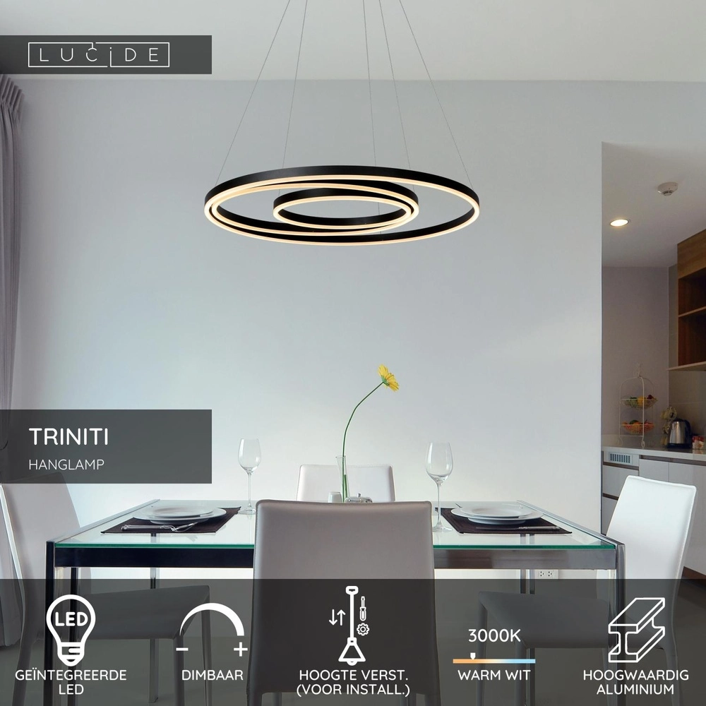 Lampe pendante moderne Triniti Noir dimmable Lucide 5411212460714