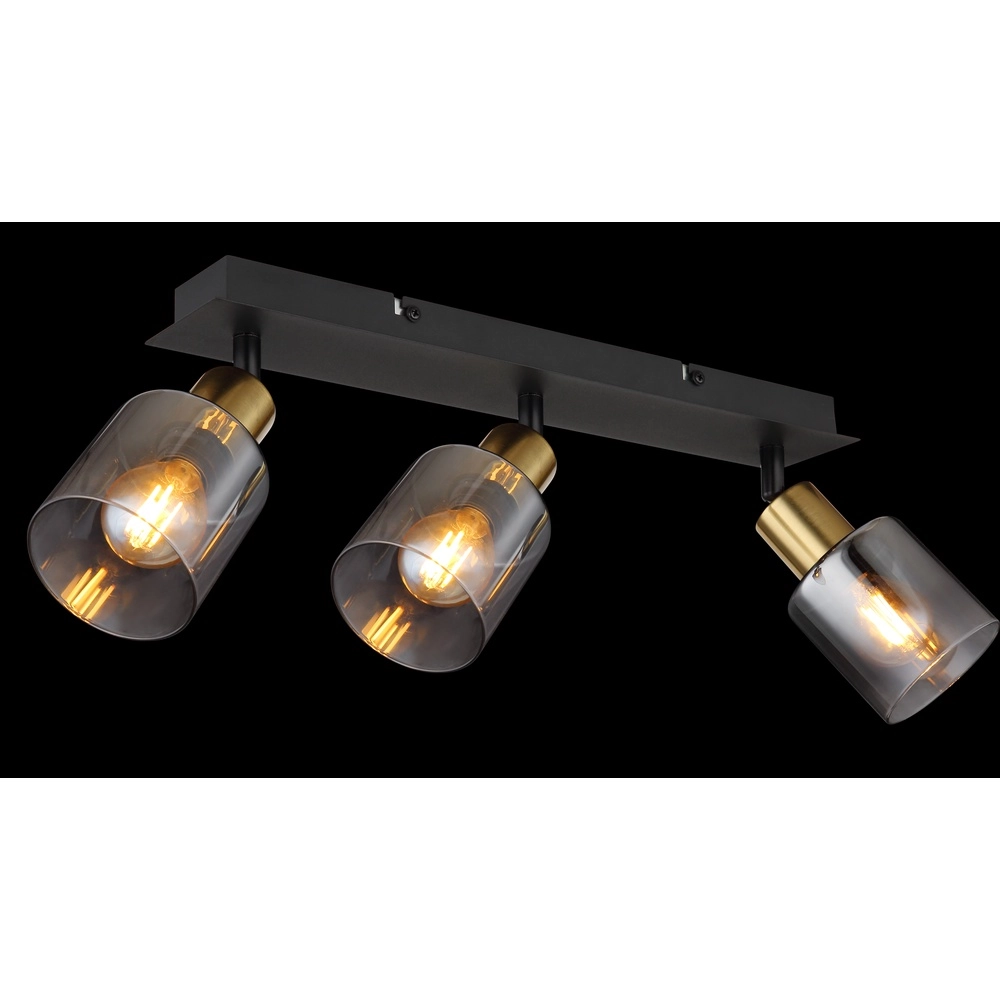 Lampe de plafond à 3 lumières Hollsy noir avec verre fumé Globo 9007371448852