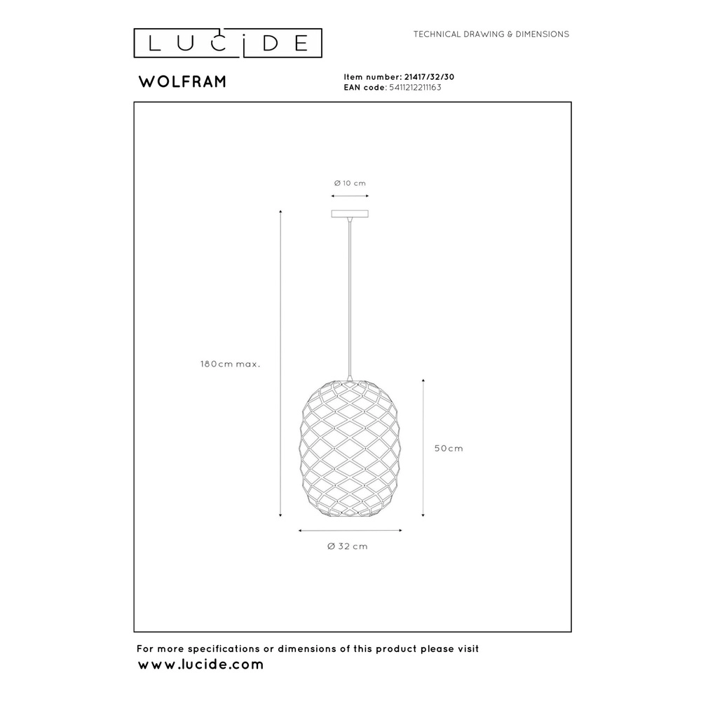 Lampe suspendue Wolfram Ø 32cm noir Lucide 5411212211163