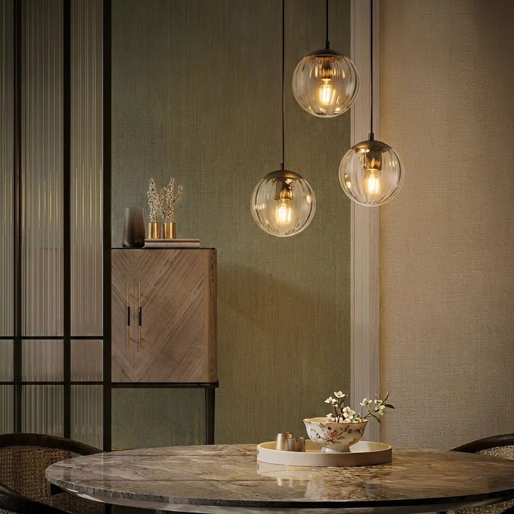 Suspension Abbacus Verre fumé à 3 lumières