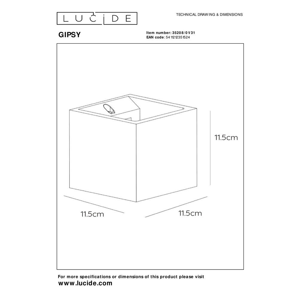 Lampe murale Gipsy Carré Lucide 5411212351524
