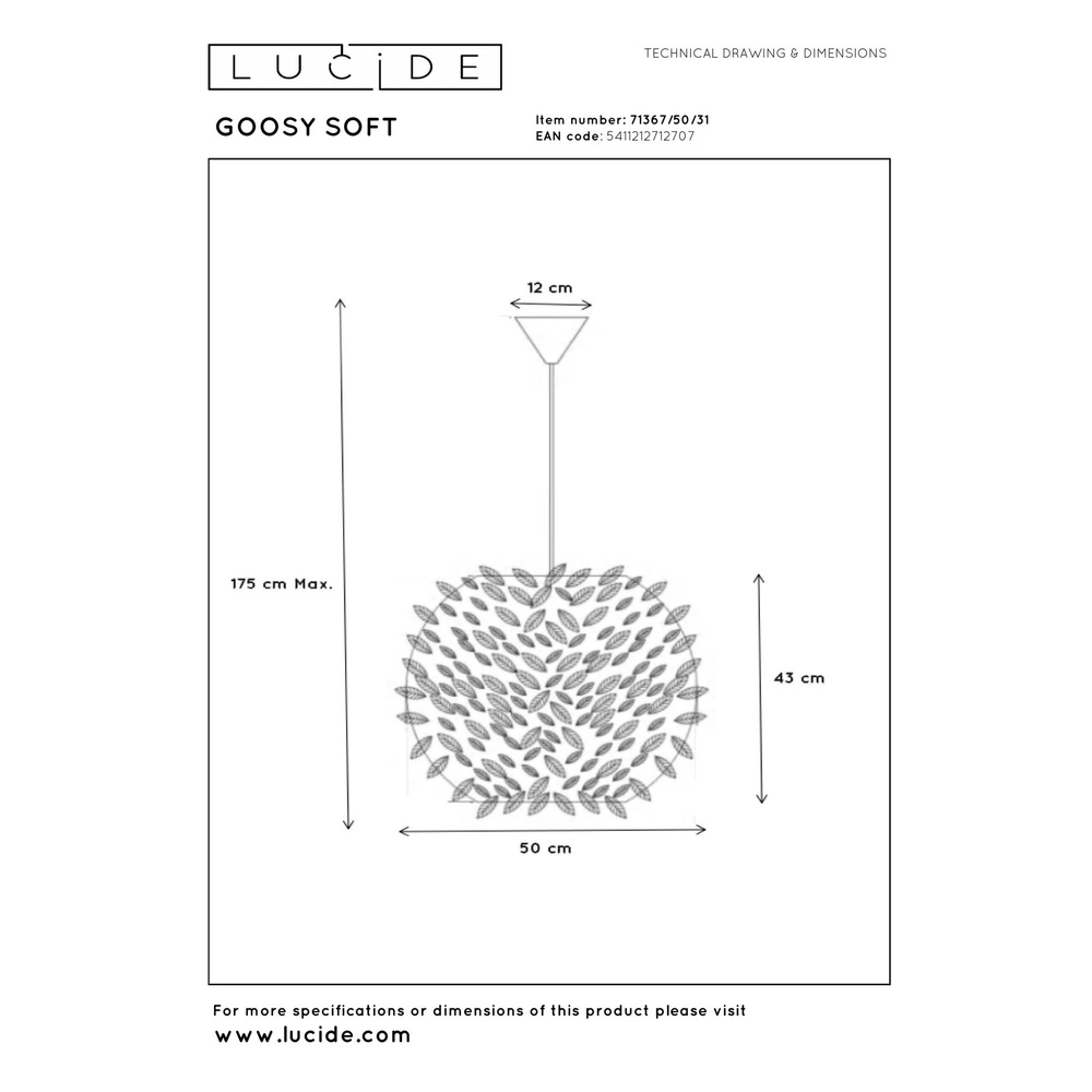 Lampe suspendue Goosy Soft Ø 50 cm de blanc Lucide 5411212712707