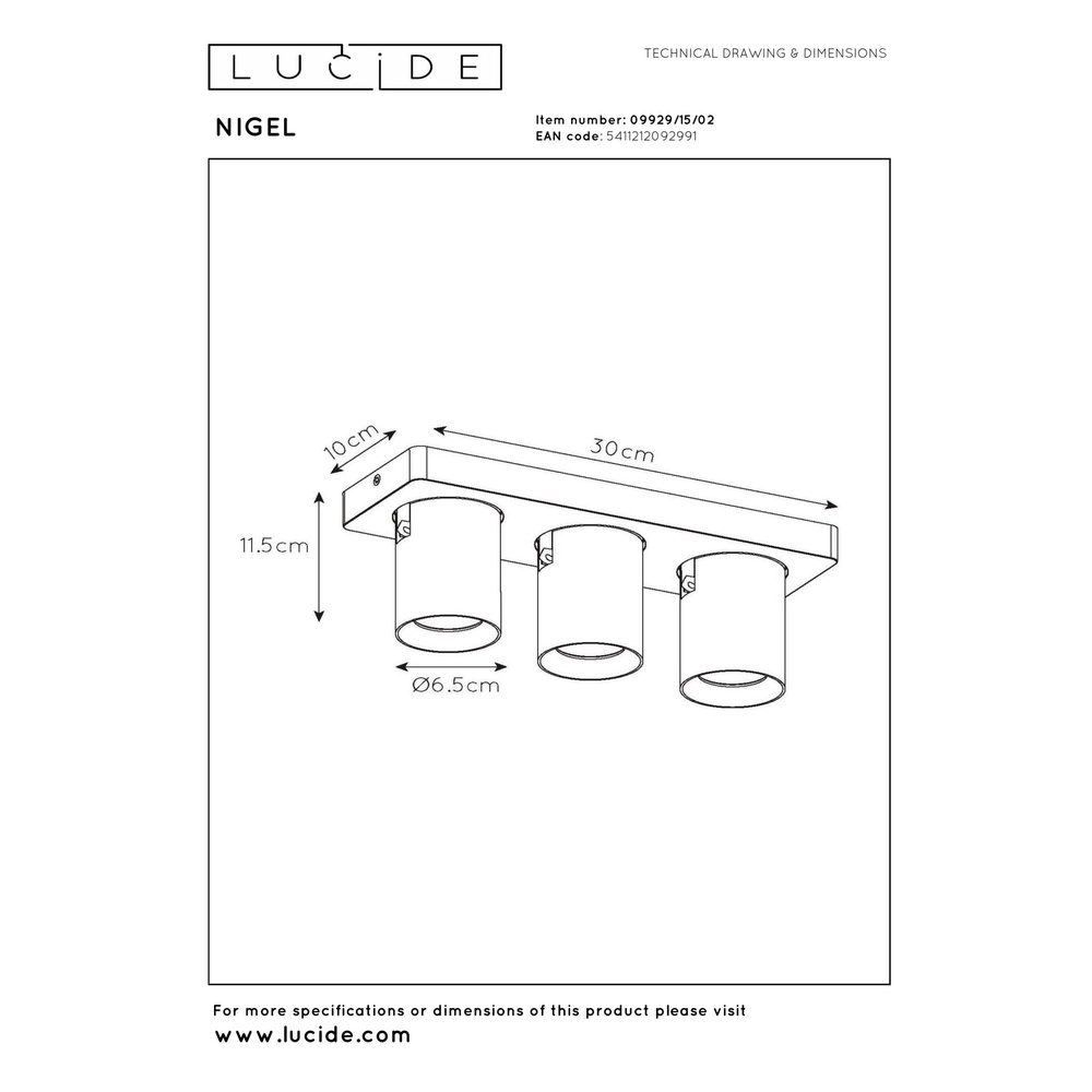 Projecteur de plafond Nigel Or 3 vieux Lucide 5411212092991
