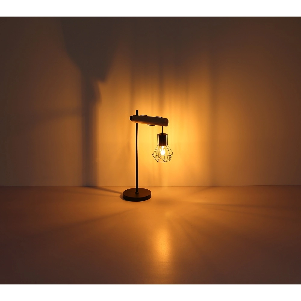 Lampe de pied Priska noir avec bois Globo 9007371443840