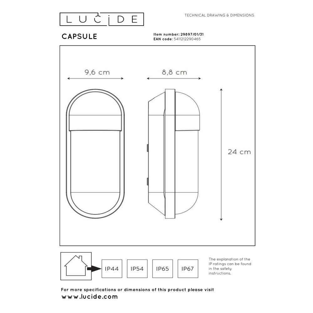 Lampe murale Capsule IP54 blanc Lucide 5411212290465
