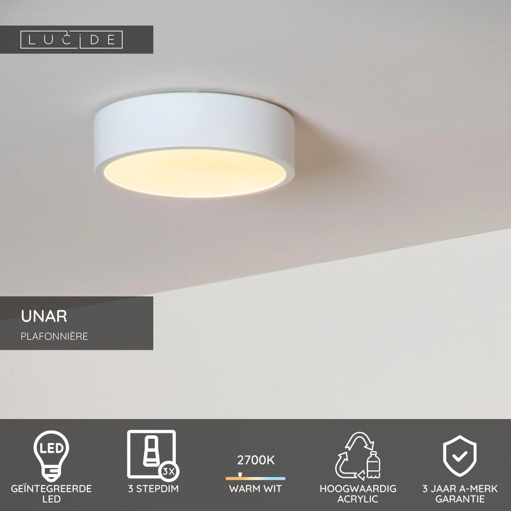 Éclairage de plafond Unar Ø 20cm - 2700K - blanc Lucide 5411212792013