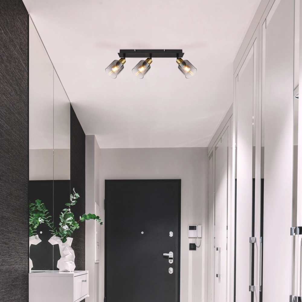 Lampe de plafond à 3 lumières Hollsy noir avec verre fumé Globo 9007371448852
