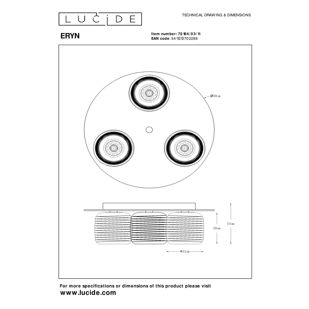 Lampe de plafond Eryn Chrome 3 lumières Lucide 5411212702289
