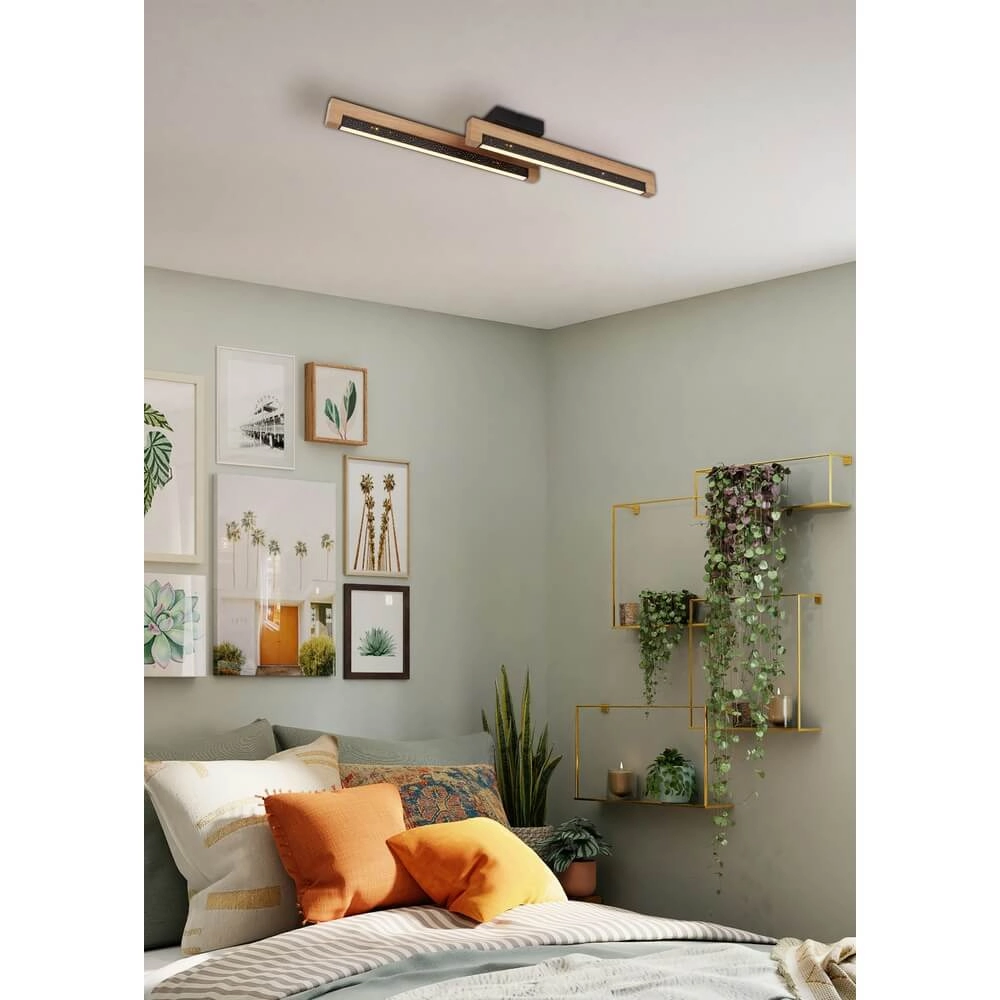 Plafonnier élégant Starla noir avec bois 70cm Globo 9007371453290