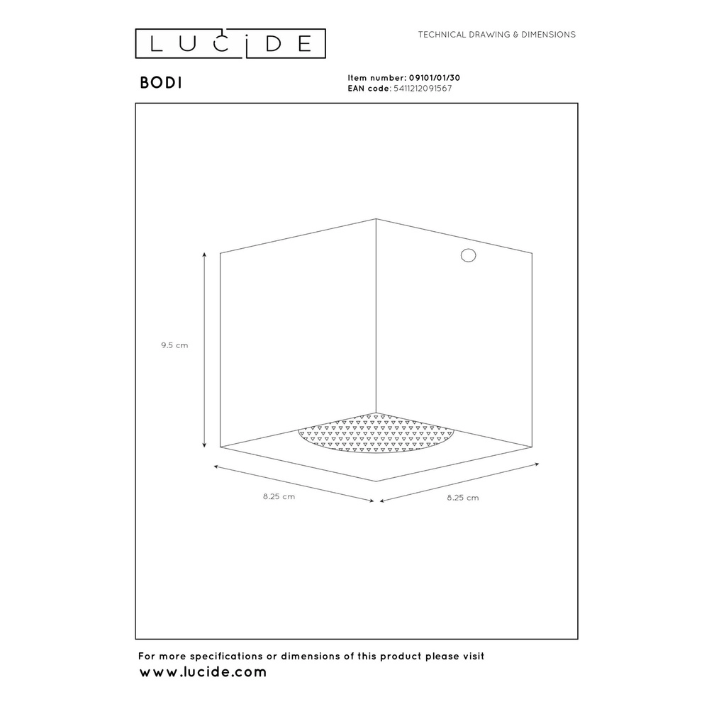 Projecteur de plafond Bodi Carré noir Lucide 5411212091567
