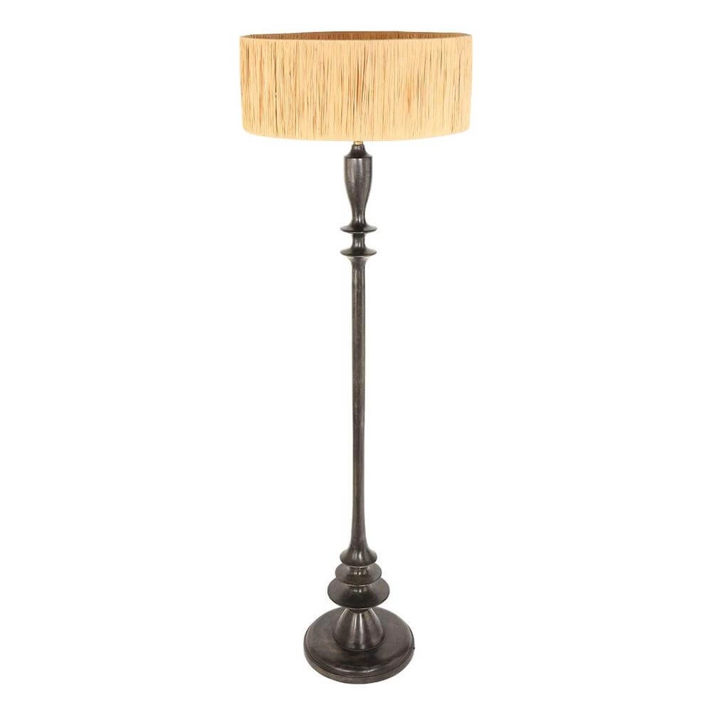 Lampadaire Bois avec capuche couleur paille