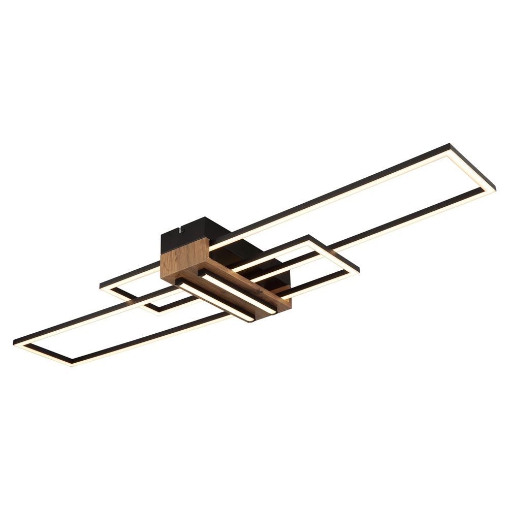 Lampe de plafond moderne Dakari noir avec bois