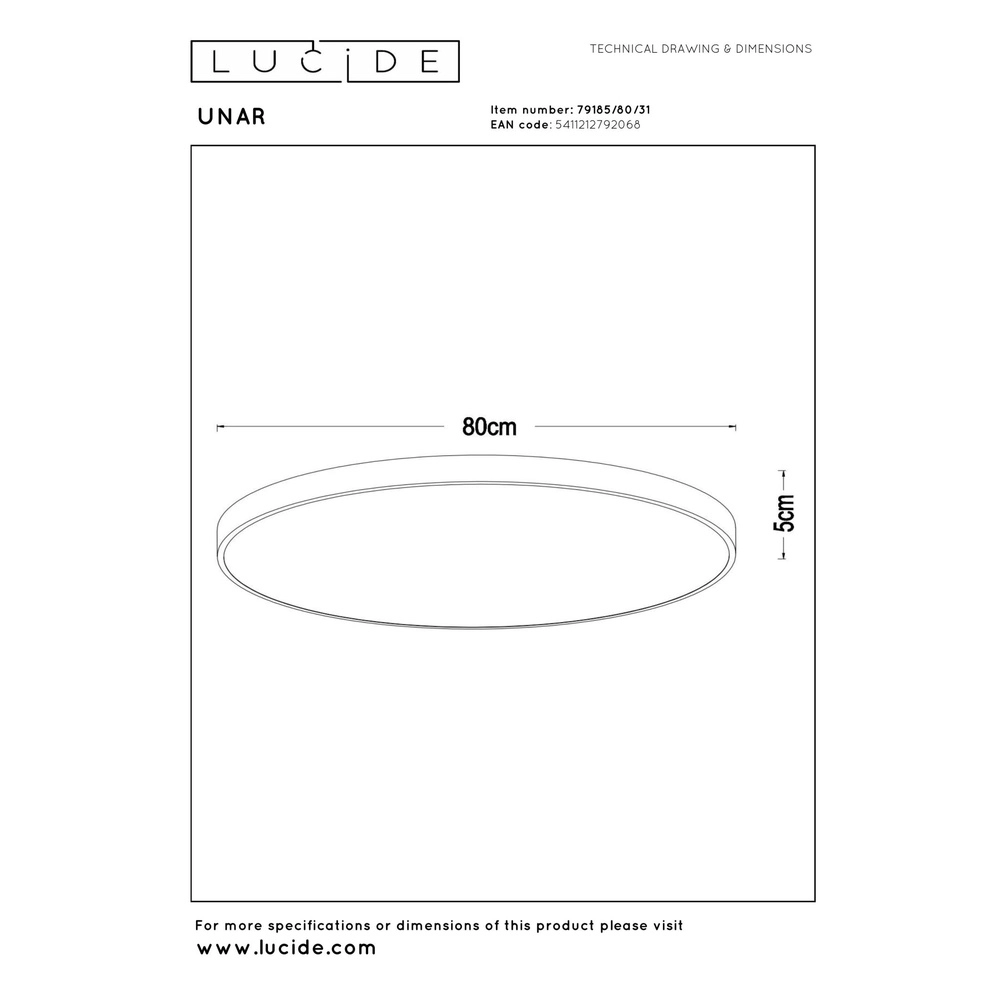 Éclairage de plafond Unar Ø 80cm - 2700K - blanc Lucide 5411212792068