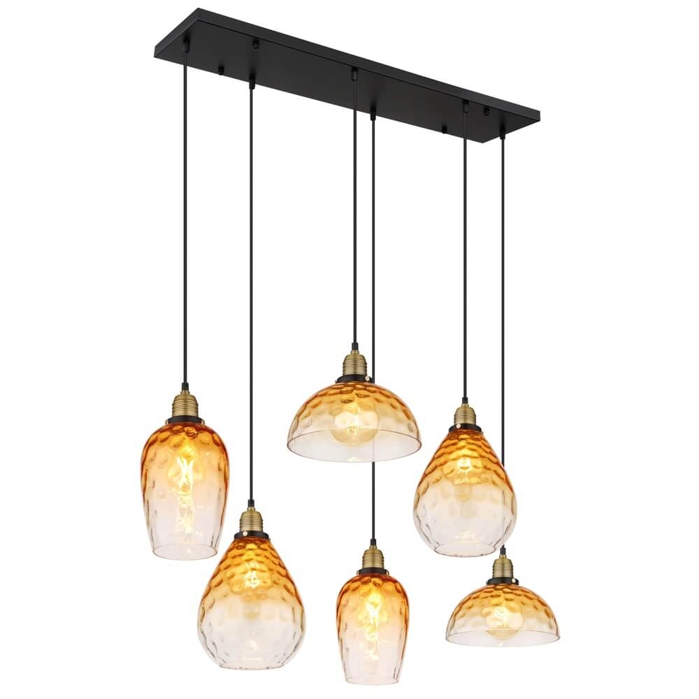 Suspension 6 lumières Salvy Nid d’abeille en verre ambré Suspension 6 lumières Salvy Nid d’abeille en verre ambré