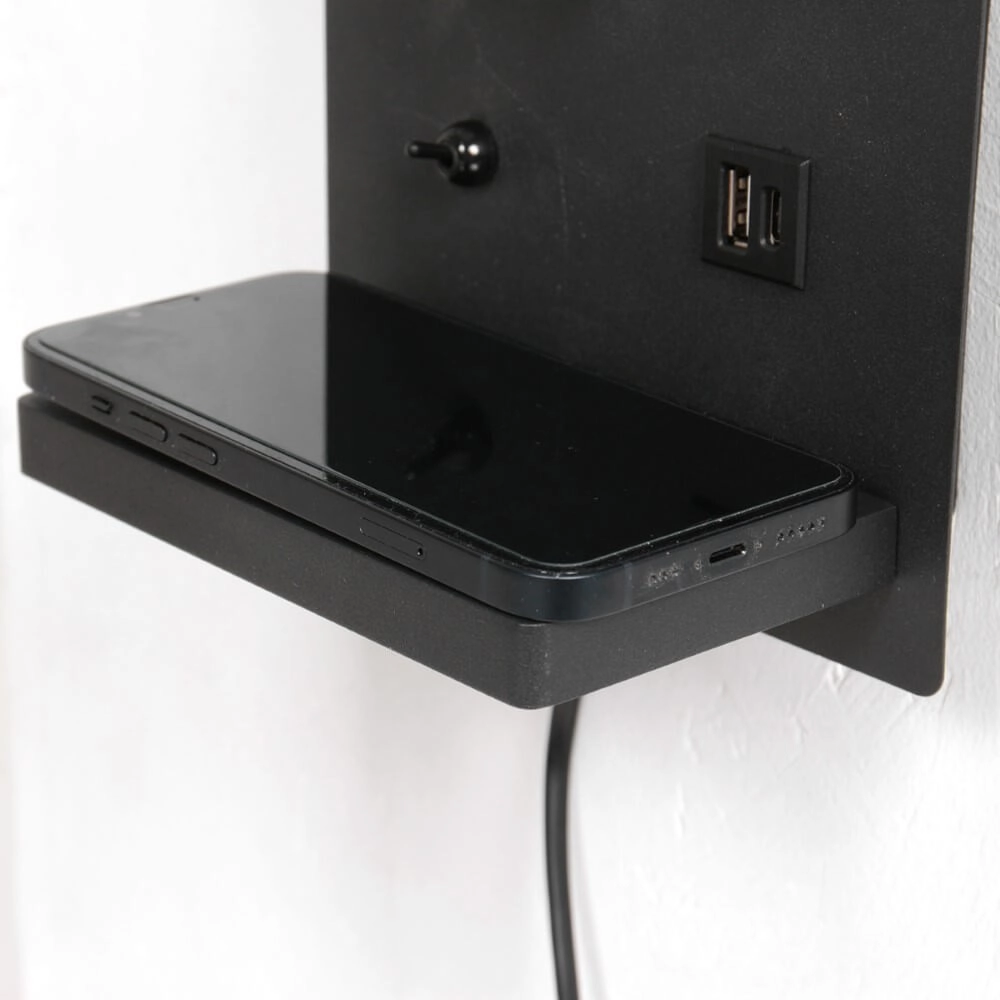 Lampe de chevet noire Upround avec chargeur et USB Steinhauer 8712746170467