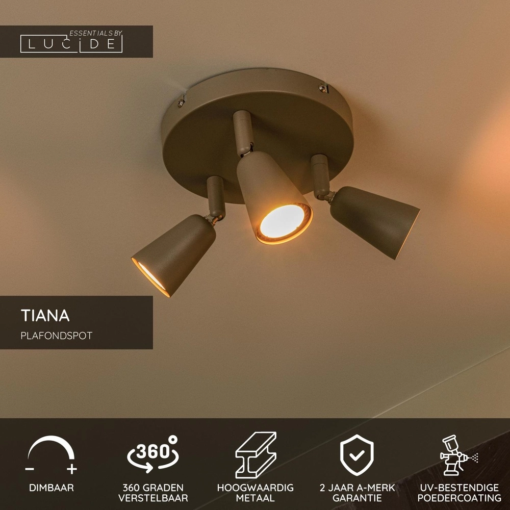 Projecteur de plafond Tiana Taupe 3 clairs Lucide 5411212650412