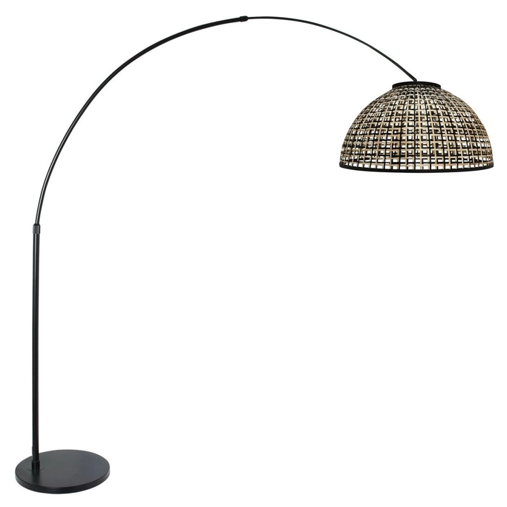 Lampe à arc noir Nox Light avec une teinte en bambou Ø60 cm