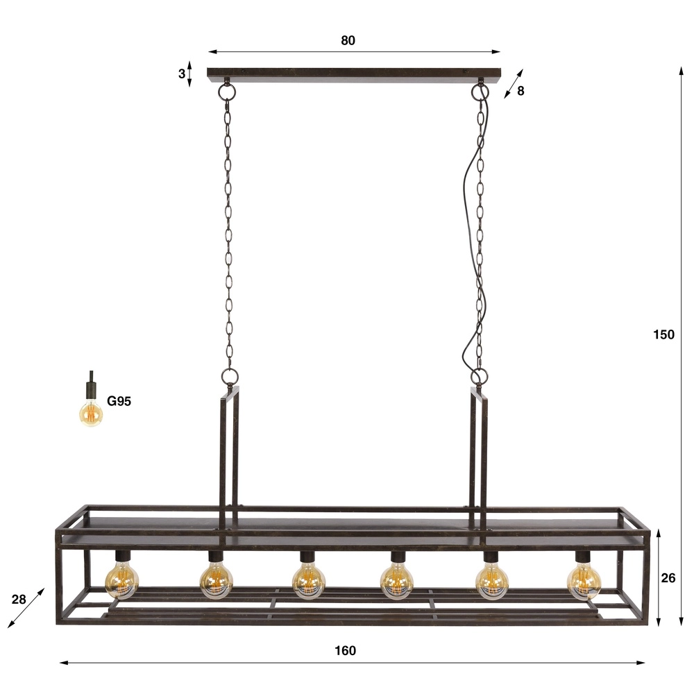 Lampe suspendue pour îlot de cuisine Decorate 160 cm - Brun urbain Lyora 8716803512559