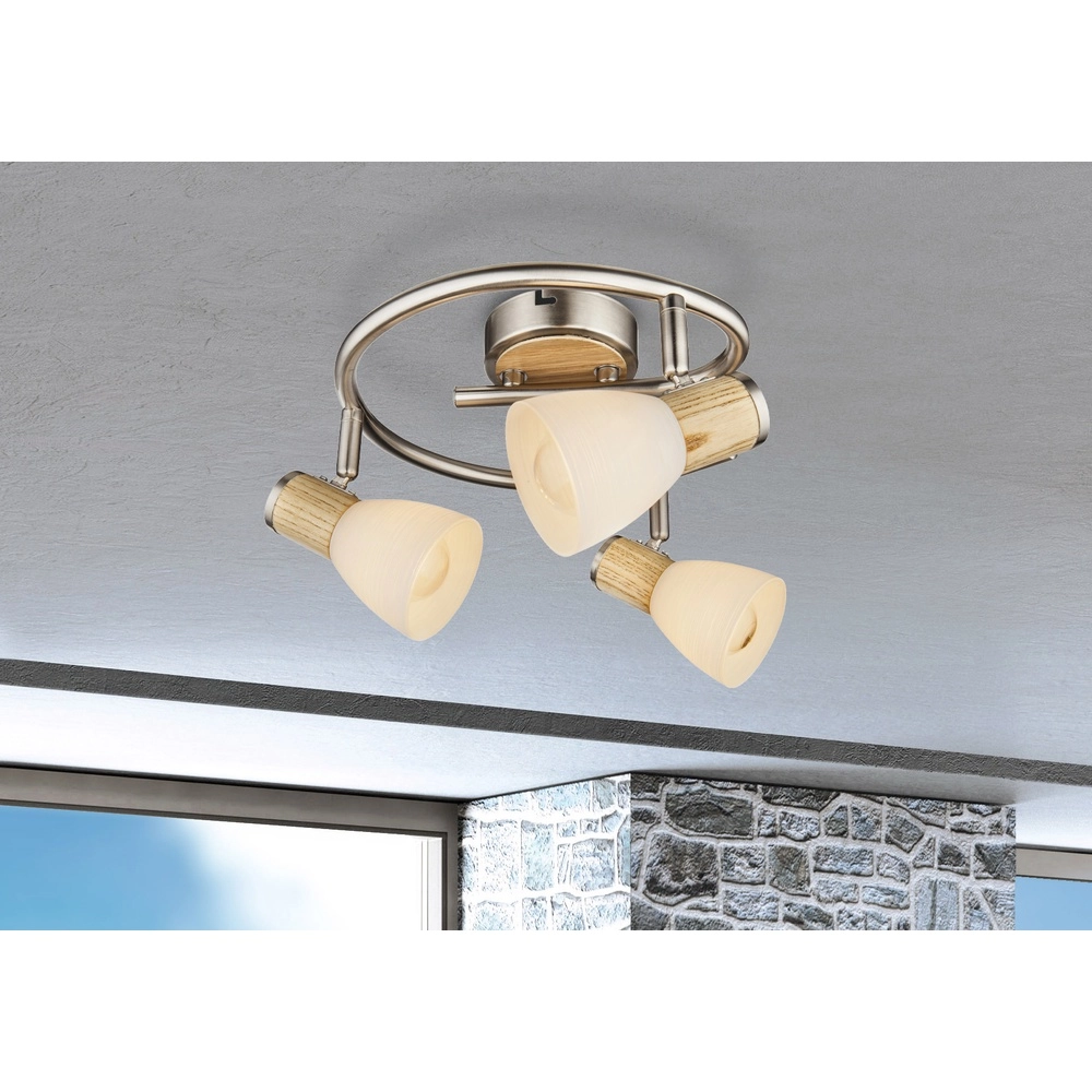 Lampe de plafond Gylfi Nickel avec 3 lampes en bois Globo 9007371349548