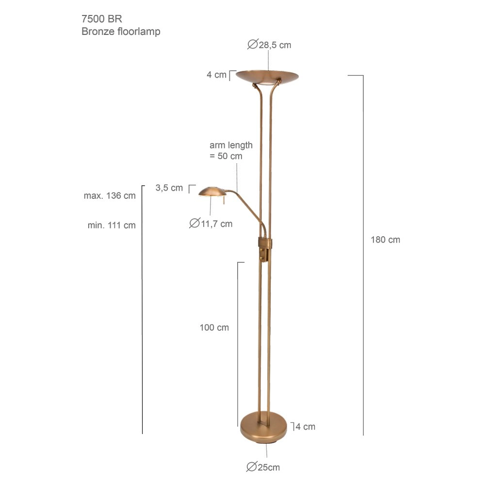 Lampadaire LED mexlite Up 180cm - Brun bronze 3000K Steinhauer 8712746096347