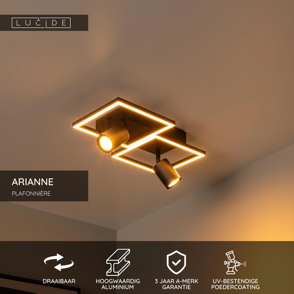 Lampe de plafond à design Arianne LED avec 2x GU10 noire Lucide 5411212530882