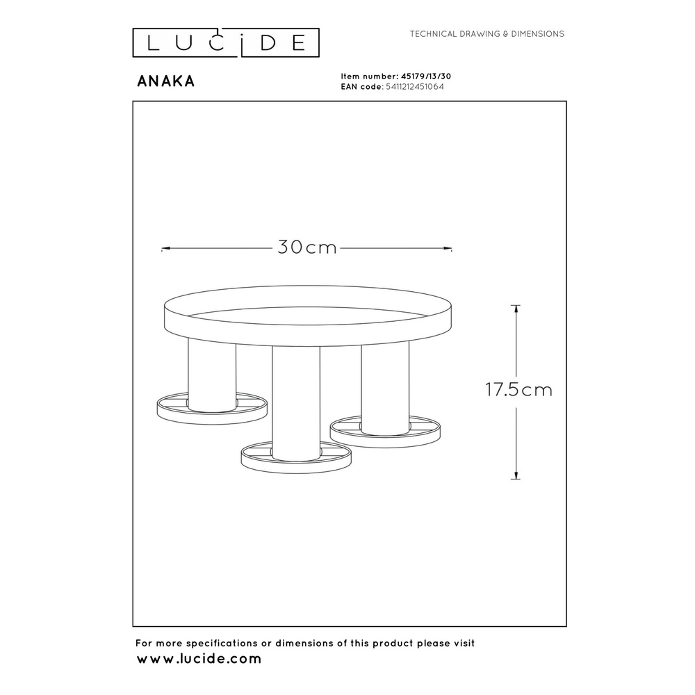 Lampe de plafond à design Anaka 3 lumières Ø 30 cm Lucide 5411212451064