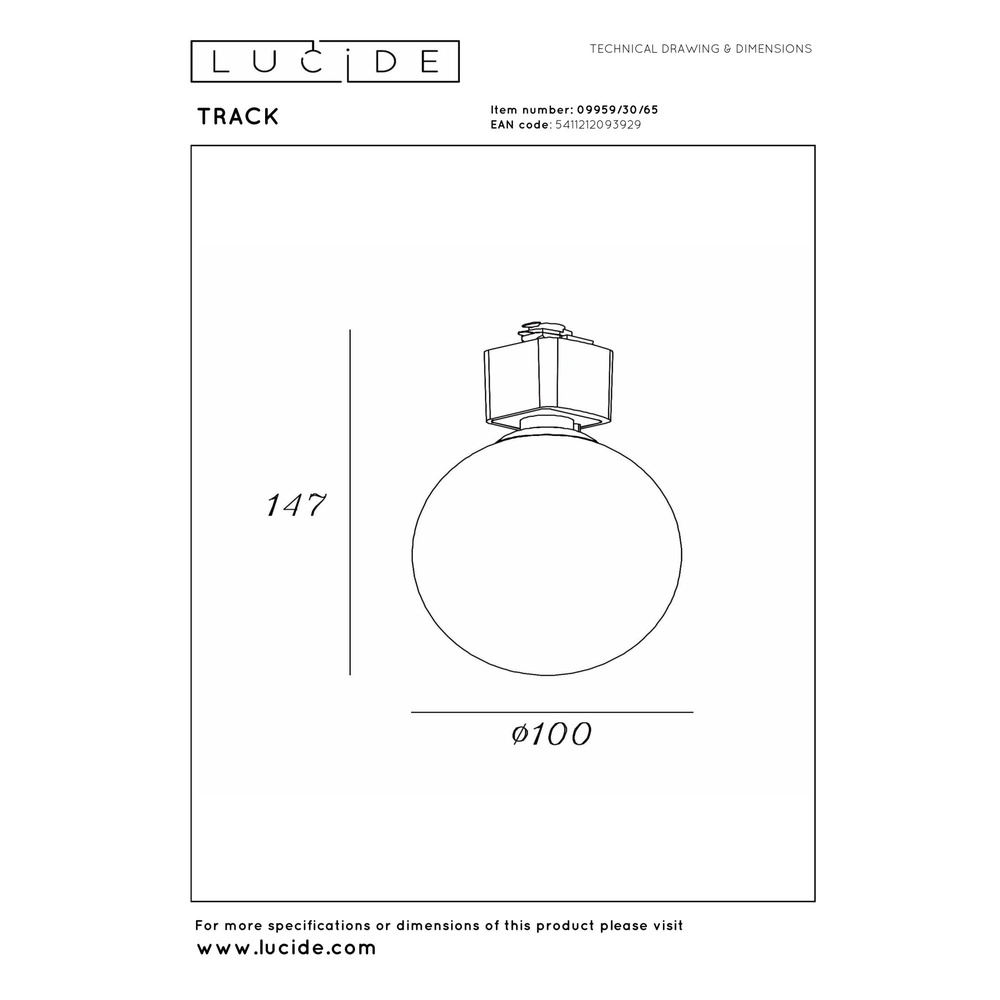 Spot ferroviaire Track Tycho Noir monophasé avec fumée Lucide 5411212093929
