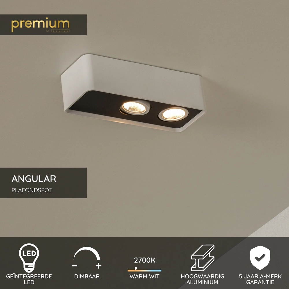 Lampe de plafond à deux lumières Angular Blanc Premium by Lucide 5411212234407
