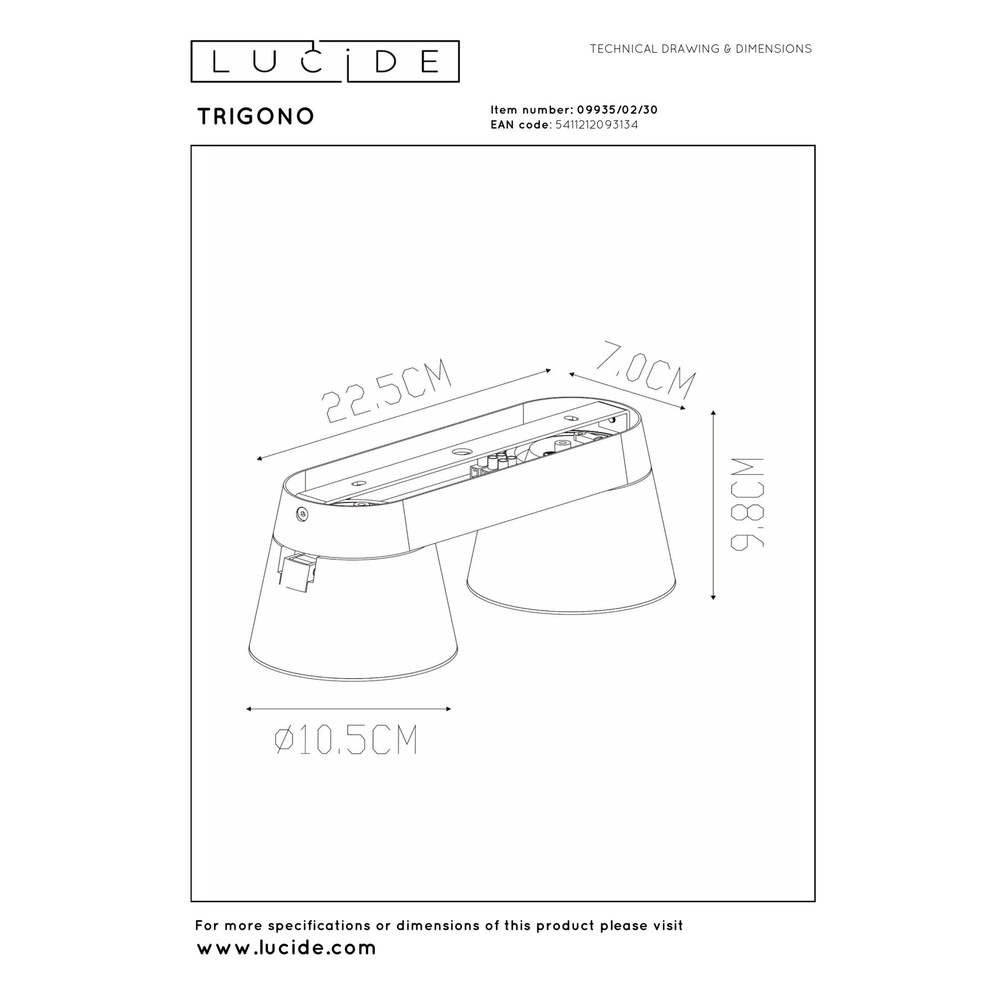 Projecteur de plafond Trigono Double Noir Lucide 5411212093134