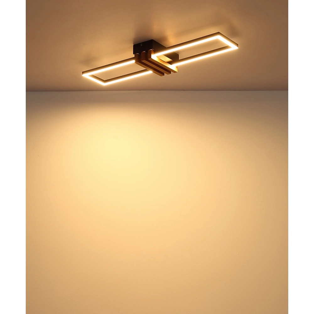 Lampe de plafond moderne Dakari I noir avec bois 60 cm Globo 9007371522781