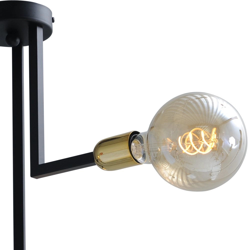 Plafonnier noir Tube 3 lumières avec garnitures dorées Masterlight 8718121188690