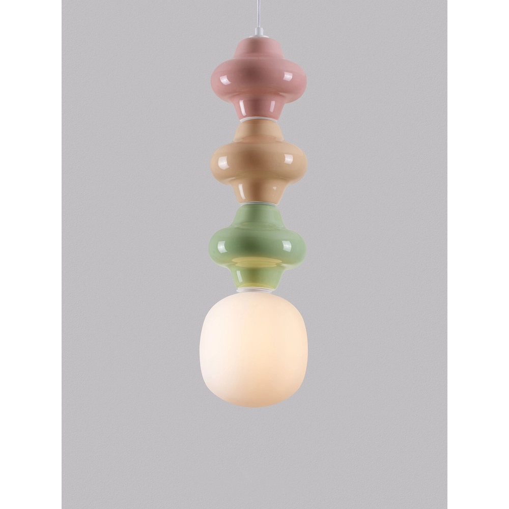 Suspension Clio L verre blanc avec céramique colorée
