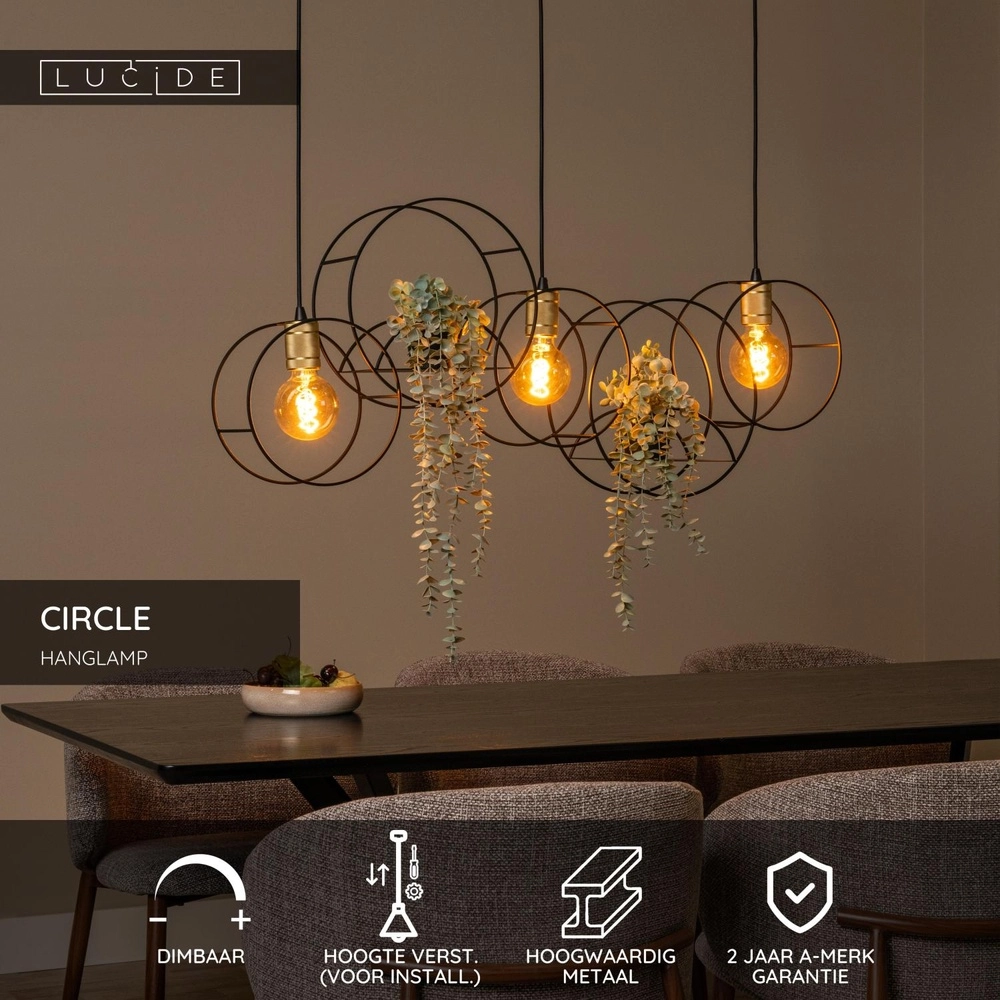 Lampe pendante unique Circle Noir à 3 lumières Lucide 5411212211910