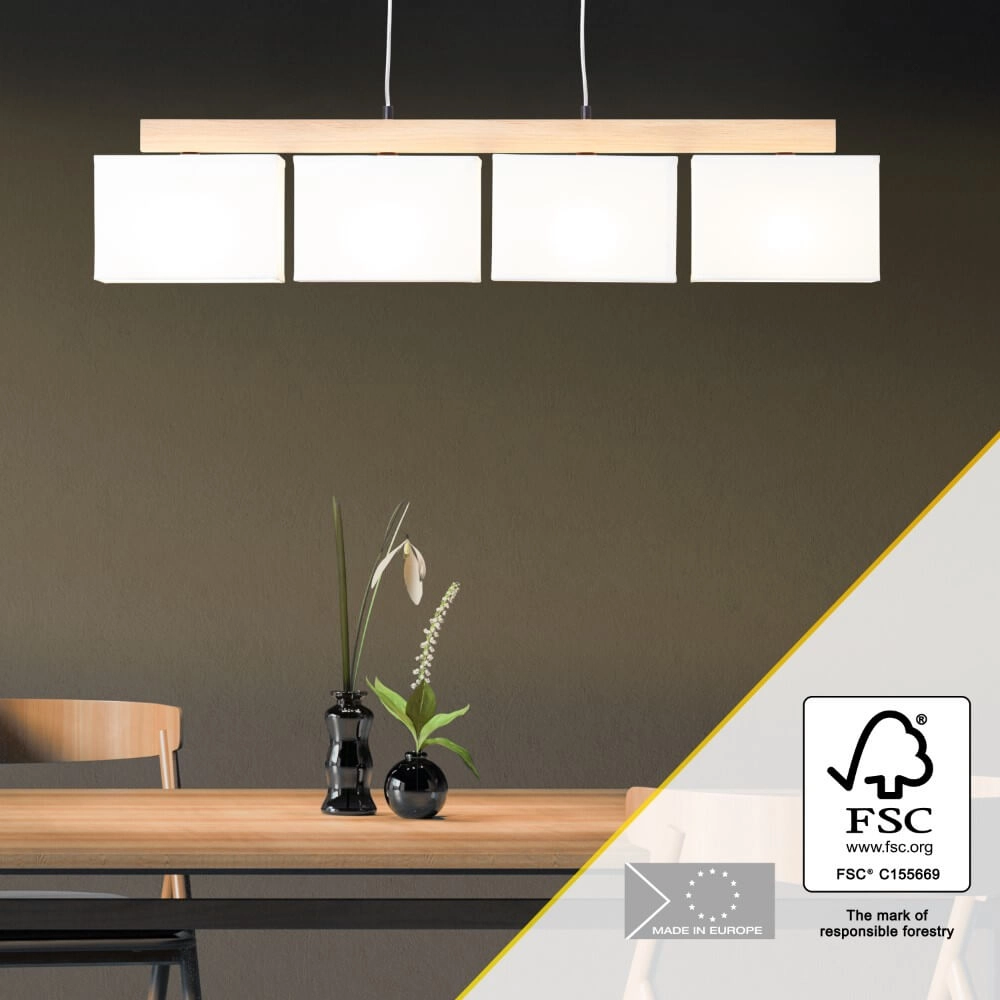 Lampe suspendue Rayan blanc avec du bois Brilliant 4004353393662