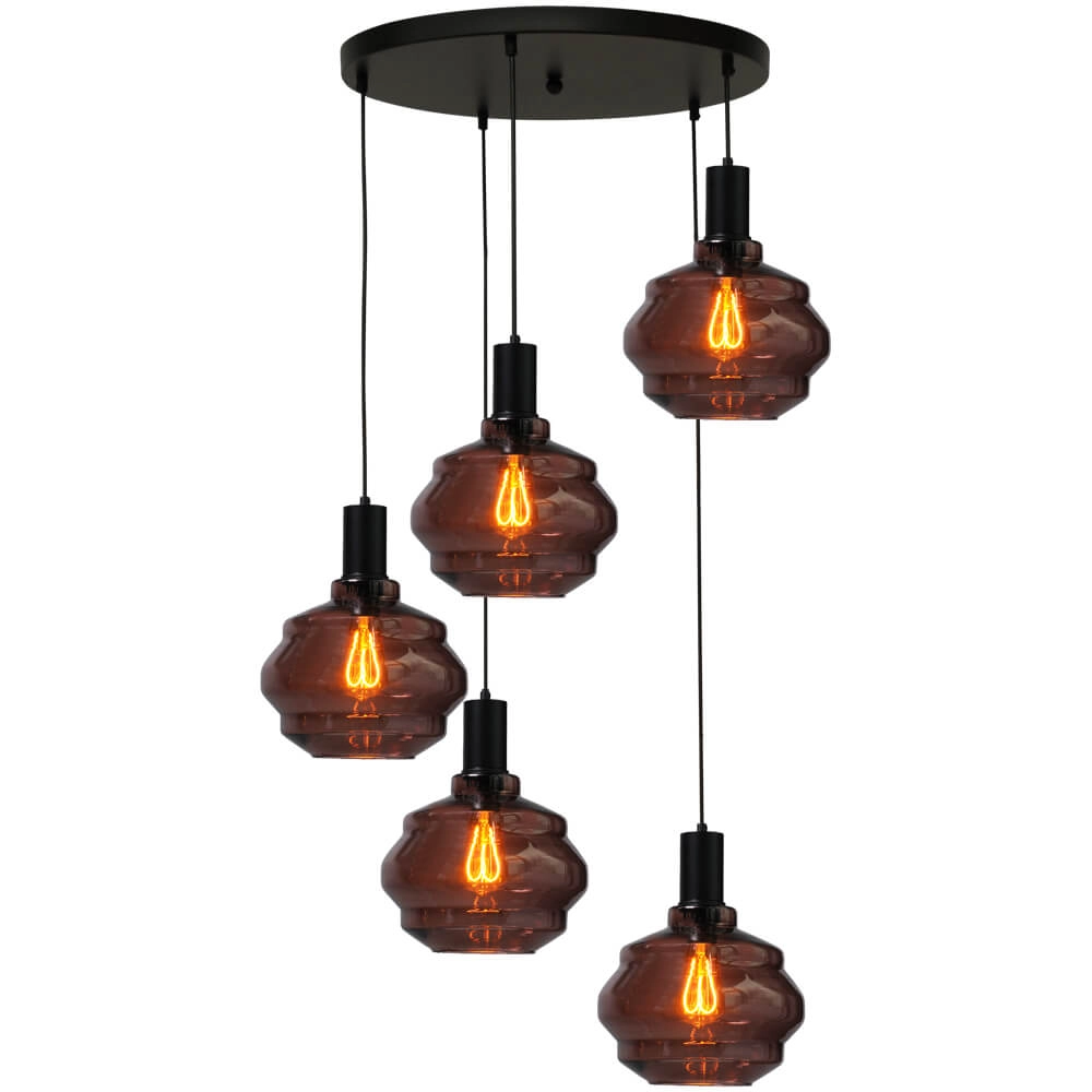 Suspension loft 5 lumières - noire - Porto avec verres Ball rouges - Ø 24cm Suspension loft 5 lumières - noire - Porto avec verres Ball rouges - Ø 24cm