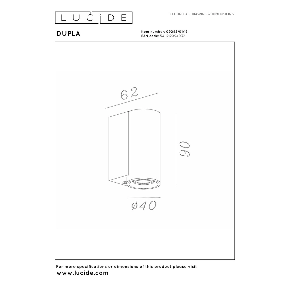 Éclairage vers le bas Dupla mini GU10 gris métallique Lucide 5411212094032
