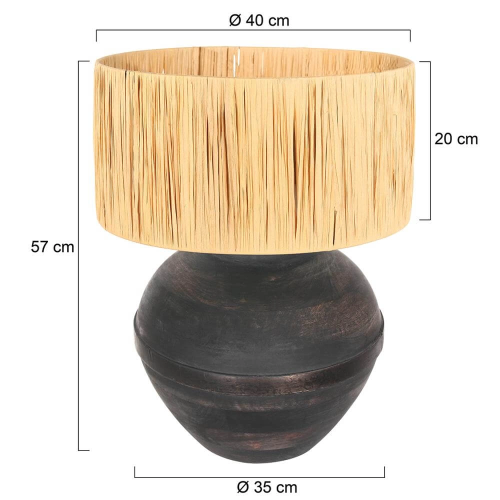 Lampe de table Lyons noir avec abat-jour paille 56cm Steinhauer 8712746172454