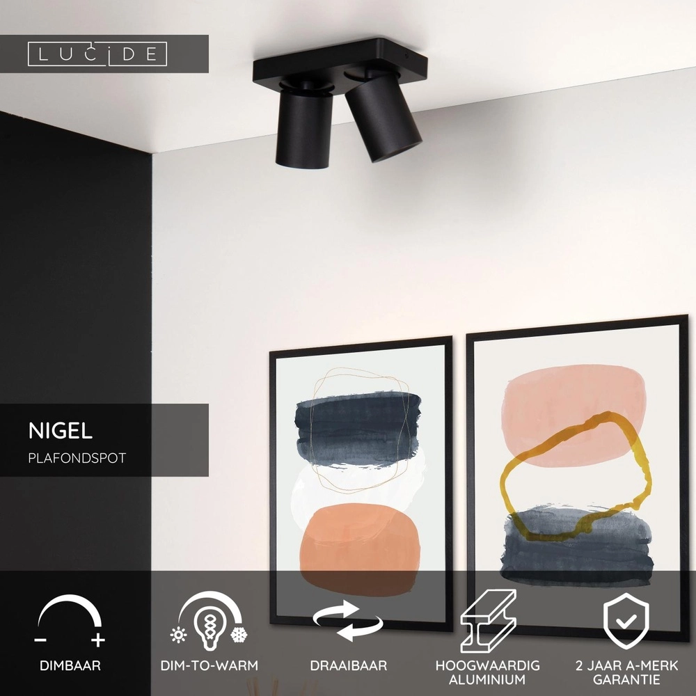 Projecteur de plafond Nigel 2-noir clair Lucide 5411212092557