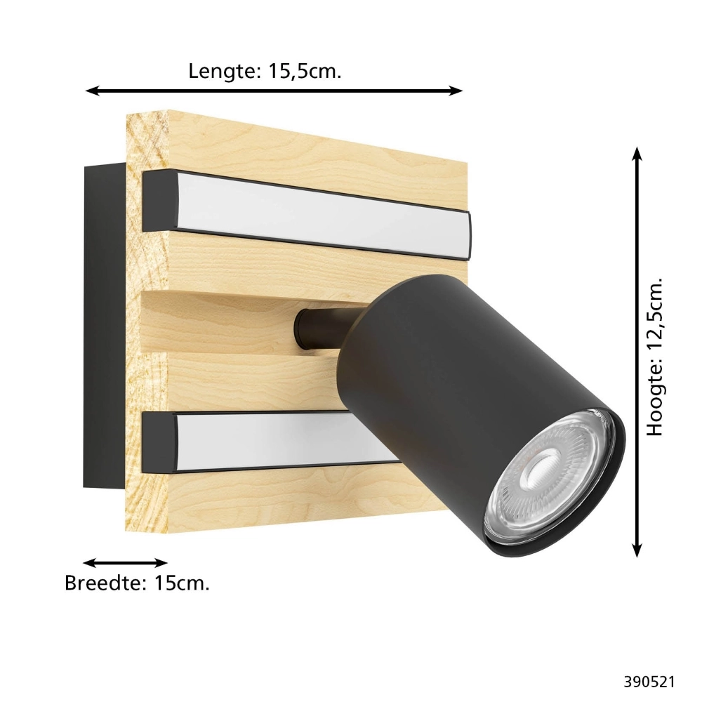 Single wall lamp Gesteira black with wood Stars of Light 9008606357871